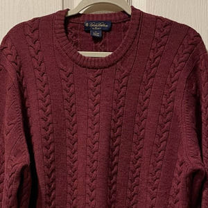 BROOKS BROTHERS Men's Saxxon Cable Knit 100% Soft Wool Sweater Burgundy Large